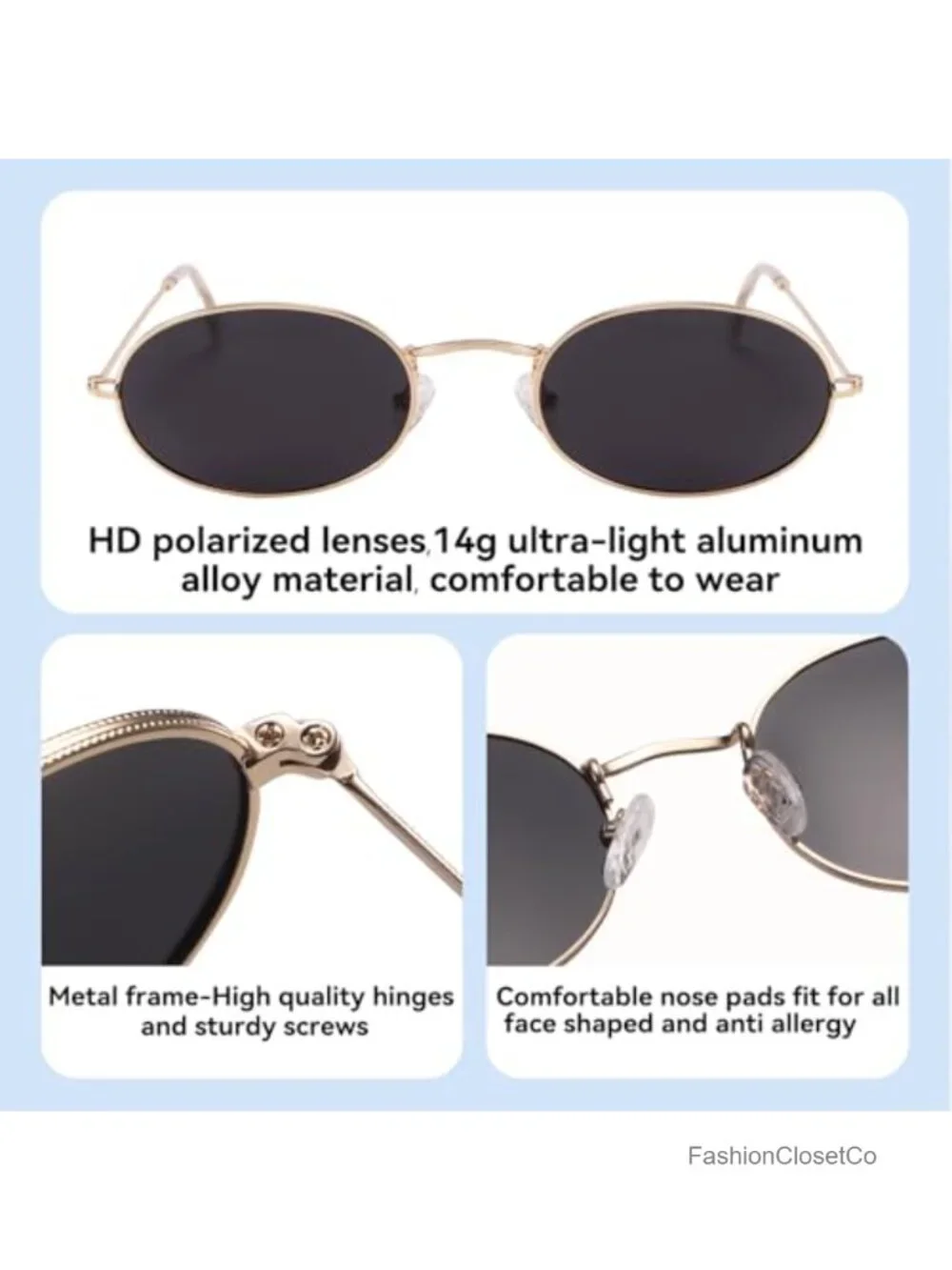 Vintage Oval Sunglasses Metal Frame UV400 Non-Polarized Retro Eyeglasses